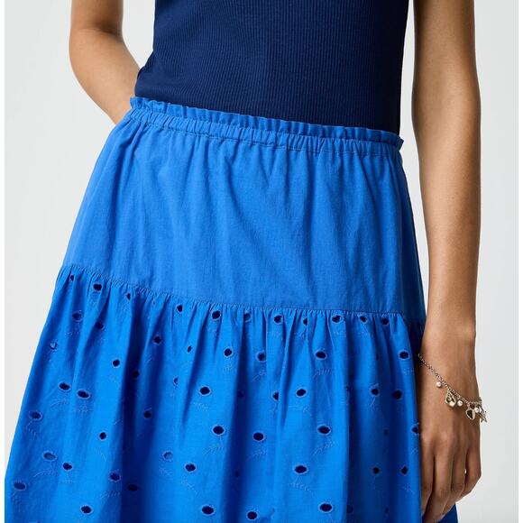 J.Crew Drop Waist Eyelet Midi Skirt Bright Grotto Blue A Line Cotton Small NWT - Picture 3 of 12